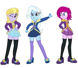 Size: 2507x2176 | Tagged: safe, artist:gmaplay, derpibooru import, fuchsia blush, lavender lace, trixie, equestria girls, equestria girls series, spoiler:eqg series (season 2), clothes swap, image, png, simple background, transparent background, trixie and the illusions