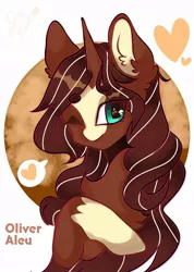 Size: 720x1014 | Tagged: safe, artist:aleuoliver, derpibooru import, oc, unofficial characters only, pony, unicorn, bust, chest fluff, ear fluff, heart, horn, image, jpeg, one eye closed, pictogram, solo, unicorn oc, wink