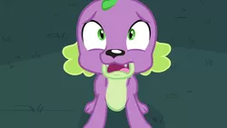 Size: 1280x720 | Tagged: safe, derpibooru import, edit, edited screencap, editor:slayerbvc, screencap, spike, spike the regular dog, dog, equestria girls, friendship games, accessory-less edit, image, looking up, male, missing accessory, png, shocked, solo