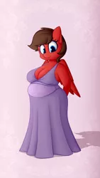 Size: 3240x5760 | Tagged: safe, artist:andelai, derpibooru import, oc, oc:redbow rose, anthro, pegasus, belly, big belly, big breasts, breasts, chubby, cleavage, clothes, dress, fat, image, pegasus oc, png, pretty, wings