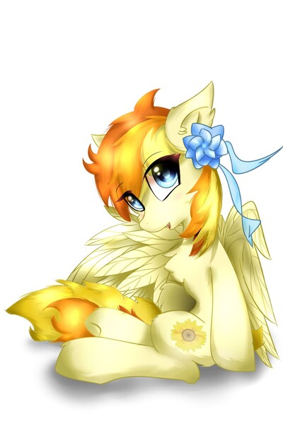 Size: 854x1280 | Tagged: safe, artist:remainatto, derpibooru import, oc, oc:向阳花, unofficial characters only, pegasus, pony, accessories, female, flower, image, jpeg, looking at you, mare, simple background, solo, white background