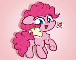 Size: 3250x2560 | Tagged: safe, artist:kimjoman, derpibooru import, pinkie pie, earth pony, pony, balloonbutt, butt, chest fluff, cute, diapinkes, female, flank, food, gradient background, ice cream, image, innuendo, jpeg, looking at you, looking back, looking back at you, mare, open mouth, peach, pink background, plot, simple background, solo, strawberry