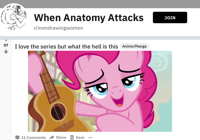 Size: 1266x886 | Tagged: safe, derpibooru import, edit, pinkie pie, honest apple, bedroom eyes, guitar, image, looking at you, meme, musical instrument, png, reddit