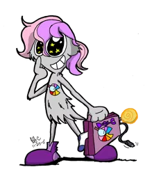 Size: 1024x1225 | Tagged: safe, artist:spongefox, derpibooru import, oc, oc:digibrony, unofficial characters only, alien, candy, crossover, cute, food, image, lollipop, male, png, simple background, sock, solo, starry eyes, suitcase, transparent background, wander over yonder, wingding eyes