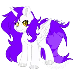 Size: 1080x1108 | Tagged: safe, artist:silentwolf-oficial, derpibooru import, oc, unofficial characters only, alicorn, pony, alicorn oc, colored hooves, horn, image, png, signature, simple background, smiling, solo, transparent background, watermark, wings