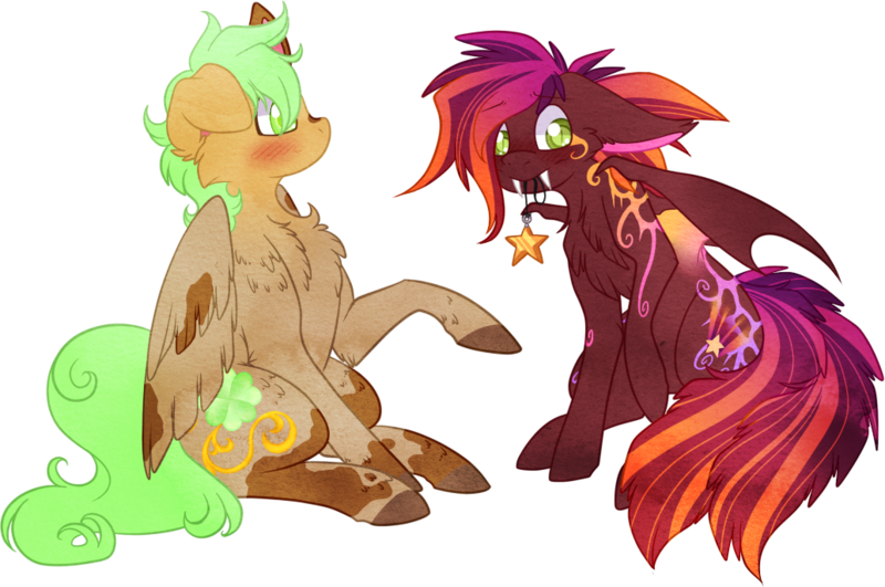 Size: 1034x686 | Tagged: safe, artist:velnyx, derpibooru import, oc, oc:charmy, oc:starburst (velnyx), unofficial characters only, bat pony, pegasus, pony, female, image, male, mare, png, simple background, stallion, transparent background