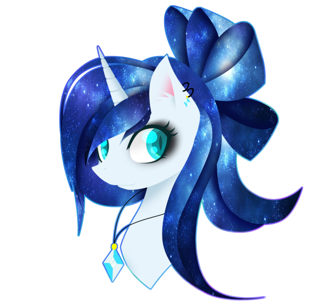 Size: 2554x2348 | Tagged: safe, artist:riariirii2, derpibooru import, oc, oc:star blaze, unofficial characters only, pony, unicorn, bow, bust, ear piercing, earring, ethereal mane, eyelashes, eyeliner, galaxy mane, hair bow, horn, image, jewelry, makeup, necklace, piercing, png, simple background, solo, transparent background, unicorn oc