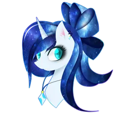 Size: 2554x2348 | Tagged: safe, artist:riariirii2, derpibooru import, oc, oc:star blaze, unofficial characters only, pony, unicorn, bow, bust, ear piercing, earring, ethereal mane, eyelashes, eyeliner, galaxy mane, hair bow, horn, image, jewelry, makeup, necklace, piercing, png, simple background, solo, transparent background, unicorn oc