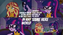 Size: 1986x1117 | Tagged: safe, derpibooru import, edit, edited screencap, editor:quoterific, screencap, fluttershy, sci-twi, sunset shimmer, twilight sparkle, equestria girls, equestria girls series, spring breakdown, spoiler:eqg series (season 2), duo, duo female, female, glasses, image, implied lesbian, implied scitwishimmer, implied shipping, lifejacket, open mouth, png, sitting, teeth, trio, trio female