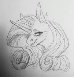 Size: 3022x3124 | Tagged: safe, artist:d3pressedr4inbow, derpibooru import, rarity, pony, unicorn, bust, female, grayscale, image, jpeg, mare, monochrome, pencil drawing, profile, solo, traditional art