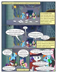 Size: 612x792 | Tagged: safe, artist:newbiespud, derpibooru import, edit, edited screencap, screencap, fluttershy, rainbow dash, rarity, spike, dragon, mouse, pegasus, pony, unicorn, comic:friendship is dragons, sparkle's seven, clothes, comic, costume, dangerous mission outfit, detective rarity, dialogue, female, flying, goggles, hat, hoodie, image, male, mare, png, screencap comic, spider web, sun hat