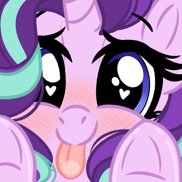 Size: 2000x2000 | Tagged: safe, artist:emberslament, derpibooru import, part of a set, starlight glimmer, pony, unicorn, :p, blushing, close-up, cute, daaaaaaaaaaaw, female, glimmerbetes, heart eyes, hnnng, image, jpeg, licking, licking screen, looking at you, mare, solo, tongue out, underhoof, window licking, wingding eyes