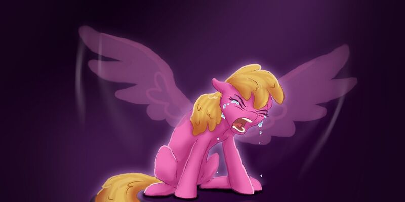 Size: 1280x640 | Tagged: safe, artist:shaslan, derpibooru import, cherry berry, earth pony, pegasus, pony, crying, eyes closed, female, image, jpeg, open mouth, solo, wings