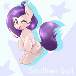 Size: 1536x1536 | Tagged: safe, artist:kurogewapony, derpibooru import, oc, oc:southern sail, earth pony, pony, blushing, female, haunches, image, jpeg, looking at you, mare, one eye closed, smiling, solo, wink