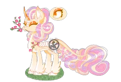 Size: 812x552 | Tagged: safe, artist:keeka-snake, derpibooru import, oc, unofficial characters only, kirin, flower, image, magical lesbian spawn, mouth hold, obtrusive watermark, offspring, parent:autumn blaze, parent:princess celestia, png, simple background, solo, transparent background, watermark