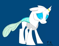 Size: 1070x849 | Tagged: safe, artist:fsnyion, derpibooru import, oc, oc:nyion, changedling, changeling, image, png, sad, solo, white changeling