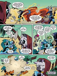 Size: 768x1024 | Tagged: safe, artist:andypriceart, derpibooru import, idw, cactus rose, crystal (character), dust devil (comic), marini, medley brook, zecora, abada, kelpie, zebra, spoiler:comic, spoiler:comic91, ball of violence, book, comic, desert, female, fight, image, jpeg, nonbinary, palm tree, preview, roleplaying, season 10, tree, unamused, younger, zecora is not amused
