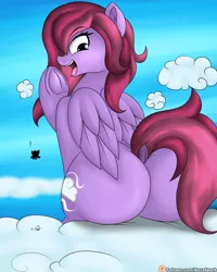 Size: 2000x2500 | Tagged: suggestive, artist:novaspark, derpibooru import, oc, oc:wispy cloud, unofficial characters only, pegasus, butt, female, image, looking back, macro, pegasus oc, plot, png, smiling, solo, wings