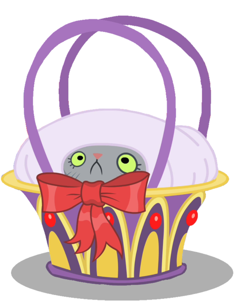 Size: 680x876 | Tagged: artist needed, source needed, safe, derpibooru import, opalescence, cat, stare master, basket, bow, cute, hiding, image, opalbetes, png, simple background, solo, transparent background