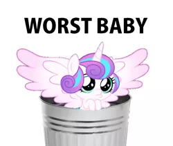 Size: 756x638 | Tagged: safe, derpibooru import, princess flurry heart, alicorn, pony, 1000 hours in ms paint, abuse, baby, baby pony, background pony strikes again, crying, flurrybuse, image, op is a duck, op is trying to start shit, op is trying to start shit so badly that it's kinda funny, png, sad, solo, trash can, worst pony