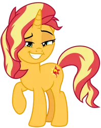 Size: 1024x1294 | Tagged: safe, artist:emeraldblast63, derpibooru import, sunset shimmer, pony, unicorn, the parent map, grin, image, png, simple background, smiling, smugset shimmer, solo, transparent background, vector