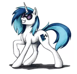 Size: 3044x2905 | Tagged: safe, artist:magical-marauder, derpibooru import, vinyl scratch, pony, unicorn, alternate cutie mark, female, image, mare, png, simple background, solo, sunglasses, traditional art, white background