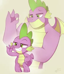 Size: 1703x1966 | Tagged: safe, artist:drtuo4, derpibooru import, spike, dragon, the last problem, 👌, duality, gigachad spike, image, jpeg, male, older, older spike, solo, time paradox, winged spike