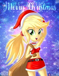 Size: 1500x1942 | Tagged: safe, artist:dieart77, derpibooru import, applejack, equestria girls, alternate hairstyle, bare shoulders, christmas, clothes, costume, cute, hat, holiday, image, jackabetes, jpeg, open mouth, santa costume, santa hat, sleeveless, strapless