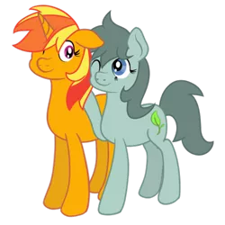 Size: 1200x1200 | Tagged: safe, artist:ricky_mckim, derpibooru import, oc, oc:ricky, oc:toto, unofficial characters only, earth pony, pony, unicorn, derpibooru community collaboration, 2021 community collab, female, image, lesbian, mare, oc x oc, png, shipping, simple background, transparent background