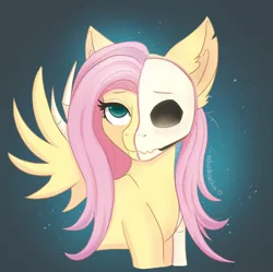 Size: 1750x1740 | Tagged: safe, artist:nekoshanka, derpibooru import, fluttershy, pegasus, skeleton pony, adoracreepy, bone, creepy, creepyshy, cute, dark, destruction, dissectibles, empty, empty eyes, empty eye socket, fanart, halloween, holiday, image, png, scary, shyabetes, skeleton, skull, solo