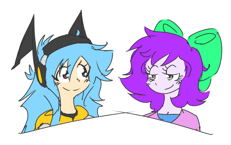 Size: 1526x964 | Tagged: safe, artist:doodlegamertj, derpibooru import, oc, oc:mable syrup, oc:musicallie, unofficial characters only, human, equestria girls, blue hair, bow, clothes, hoodie, humanized, image, png, purple hair, simple background, transparent background