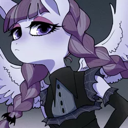 Size: 1500x1500 | Tagged: safe, artist:bbtasu, derpibooru import, inky rose, anthro, pegasus, braid, braided pigtails, bust, clothes, female, gloves, goth, image, jpeg, long gloves, looking at you, solo, spread wings, thick eyelashes, wings