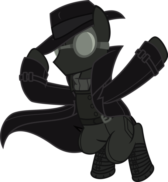 Size: 1280x1388 | Tagged: safe, artist:mlp-trailgrazer, derpibooru import, oc, oc:brogar, earth pony, pony, cloak, clothes, cosplay, costume, goggles, hat, image, male, png, simple background, solo, spider noir, spider-man noir, stallion, transparent background