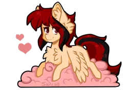 Size: 782x551 | Tagged: safe, artist:silentwolf-oficial, derpibooru import, oc, unofficial characters only, pegasus, pony, chest fluff, cloud, ear fluff, heart, image, lying down, on a cloud, pegasus oc, png, prone, signature, simple background, smiling, solo, transparent background, wings