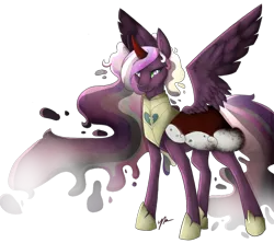 Size: 989x879 | Tagged: safe, artist:kohikurima, derpibooru import, king sombra, princess cadance, alicorn, pony, umbrum, armor, bevor, broken, chestplate, clothes, colored horn, criniere, croupiere, crystal heart, cuirass, curved horn, dark magic, disembodied horn, fauld, female, fusion, fusion:queen sombra cadenza, gorget, hoof shoes, horn, image, jewelry, magic, peytral, plackart, png, regalia, shattered, shoes, simple background, solo, sombra eyes, sombra horn, sombra's cape, sombra's horn, sombra's robe, transparent background, wavy mane