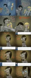 Size: 1502x3758 | Tagged: suggestive, artist:jitterbugjive, derpibooru import, derpy hooves, doctor whooves, time turner, earth pony, pegasus, pony, ask discorded whooves, ask, bedroom eyes, bowtie, bruised, comic, crying, denial, dialogue, discord whooves, discorded, doctor who, duo, female, flashback, image, implied amethyst star, implied dinky, implied discord, implied doctorderpy, implied nurse redheart, implied shipping, implied sparkler, implied straight, necktie, never my fault, png, race swap, tardis, tardis console room, tardis control room, the doctor, tumblr comic, vulgar