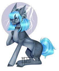 Size: 2706x3271 | Tagged: safe, artist:minelvi, derpibooru import, oc, unofficial characters only, earth pony, pony, choker, colored hooves, earth pony oc, eyelashes, hoof on chest, horns, image, one eye closed, png, signature, simple background, solo, transparent background, wink