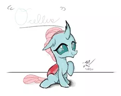 Size: 760x600 | Tagged: safe, artist:johnerose126, derpibooru import, ocellus, changedling, changeling, cute, diaocelles, female, image, jpeg, simple background, sitting, smiling, solo, white background