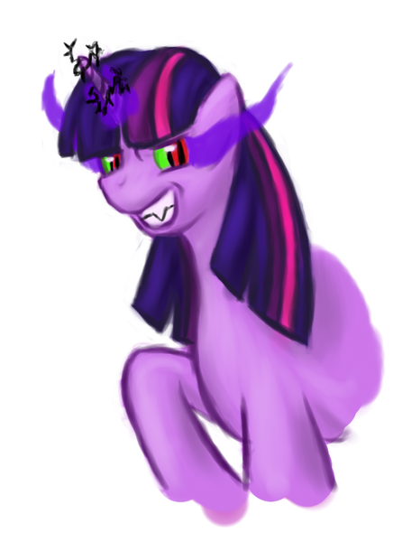 Size: 581x781 | Tagged: safe, artist:geminishadows, derpibooru import, twilight sparkle, pony, unicorn, dark magic, glowing horn, horn, image, magic, png, simple background, solo, sombra eyes, unicorn twilight, white background