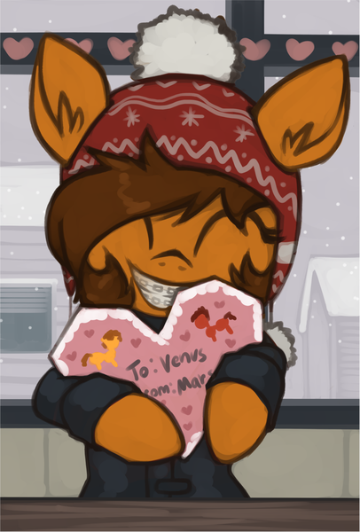 Size: 1054x1559 | Tagged: safe, artist:marsminer, derpibooru import, oc, oc:venus spring, unofficial characters only, pony, braces, cute, female, filly, happy, hearts and hooves day, heartwarming, holiday, image, ocbetes, png, smiling, valentine's day, venus spring actually having a pretty good time