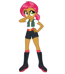 Size: 2089x2372 | Tagged: safe, artist:gmaplay, derpibooru import, babs seed, equestria girls, arm behind head, base used, belt, boots, clothes, confident, denim shorts, equestria girls-ified, female, freckles, hand on hip, image, older, older babs seed, png, shoes, shorts, solo, teenager