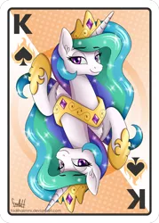 Size: 2143x3000 | Tagged: safe, artist:fadlihalimns, derpibooru import, princess celestia, alicorn, pony, card, crown, hoof shoes, image, jewelry, png, poker card, regalia