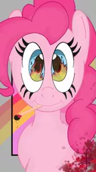 Size: 1299x2327 | Tagged: safe, alternate version, artist:decrampleo, derpibooru import, pinkie pie, earth pony, pony, bust, eye reflection, eyelashes, female, fire, image, mare, matches, mouth hold, png, reflection, smiling, solo