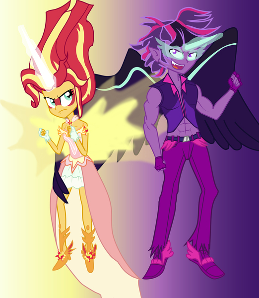 Size: 4725x5433 | Tagged: safe, artist:urhangrzerg, derpibooru import, sci-twi, sunset shimmer, twilight sparkle, equestria girls, dark shine, daydream shimmer, dusk shine, equestria guys, image, jpeg, male, midnight sparkle, rule 63, sci-dusk