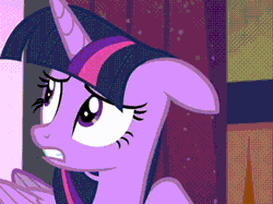 Size: 540x404 | Tagged: safe, derpibooru import, screencap, twilight sparkle, twilight sparkle (alicorn), alicorn, pony, the cutie re-mark, animated, eyes closed, female, floppy ears, gif, gritted teeth, head shake, image, looking around, solo