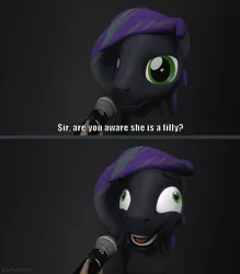 Size: 1279x1458 | Tagged: safe, artist:batponyecho, derpibooru import, oc, oc:rome silvanus, unofficial characters only, earth pony, pony, 3d, caption, comic, derp, disembodied hand, exploitable meme, hand, i didn't listen, image, image macro, implied pedophile, meme, microphone, png, smiling, source filmmaker, text