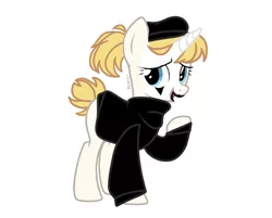 Size: 780x626 | Tagged: safe, artist:deko4ka, derpibooru import, oc, oc:golden silence (mime), unofficial characters only, pony, unicorn, beret, blank flank, clothes, eyeshadow, face paint, female, hat, image, lipstick, makeup, mare, mime, open mouth, png, raised hoof, simple background, solo, sweater, turtleneck, white background