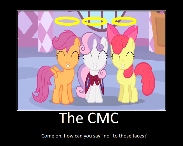 Size: 1075x860 | Tagged: safe, artist:thejboy88, derpibooru import, edit, edited screencap, screencap, apple bloom, scootaloo, sweetie belle, earth pony, pegasus, pony, unicorn, stare master, caption, cutie mark crusaders, female, filly, halo, image, motivational poster, png, text