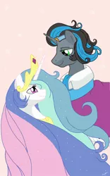 Size: 800x1280 | Tagged: safe, alternate version, artist:theroyalprincesses, derpibooru import, king sombra, princess celestia, unicorn, bust, celestibra, female, good king sombra, image, jpeg, looking at each other, male, shipping, straight