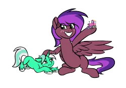 Size: 1829x1272 | Tagged: safe, artist:aresshia, derpibooru import, oc, oc:clementine bitterhoof, oc:colarus, unofficial characters only, pegasus, pony, unicorn, brother and sister, cute, female, horn, image, male, pegasus oc, png, request, siblings, simple background, train, transparent background, unicorn oc, wings